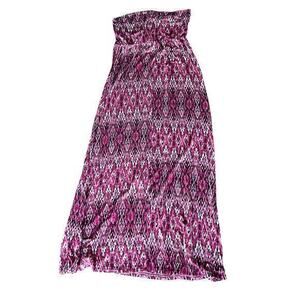Passport Woman’s Ultra Maxi Jersey Knit Stretch  Pink Pattern Skirt Size L